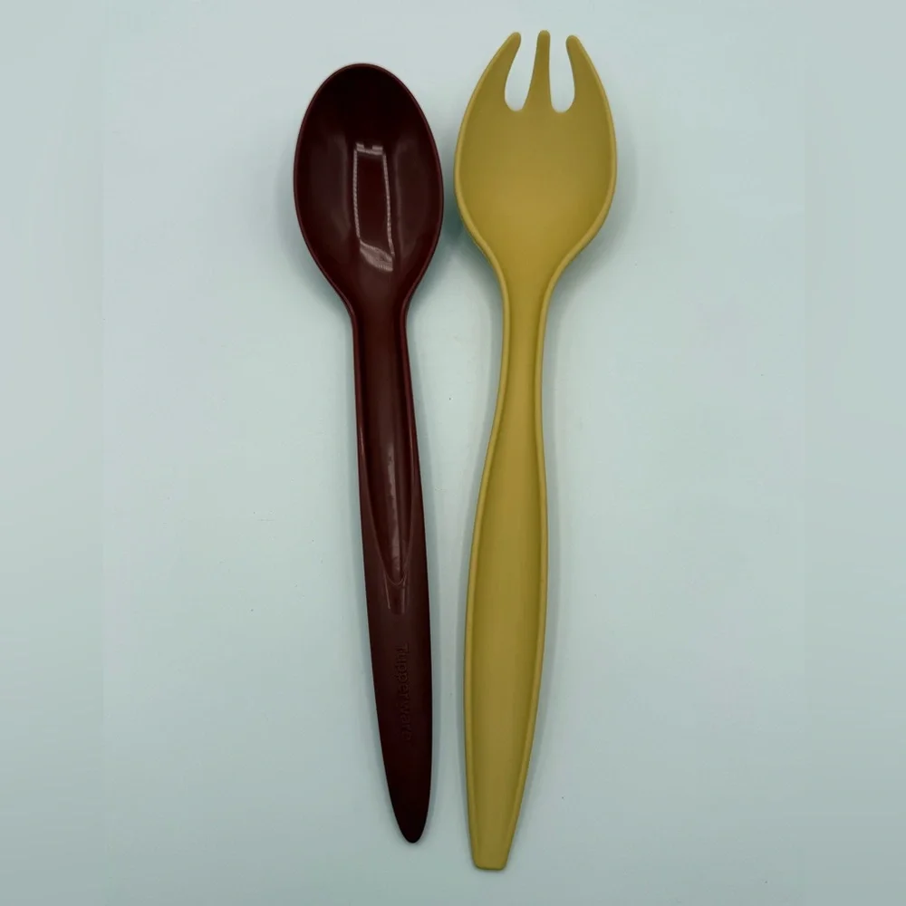 Vintage Tupperware Salad Serving Set – Spoon & Fork – Retro 70s Harvest Colors